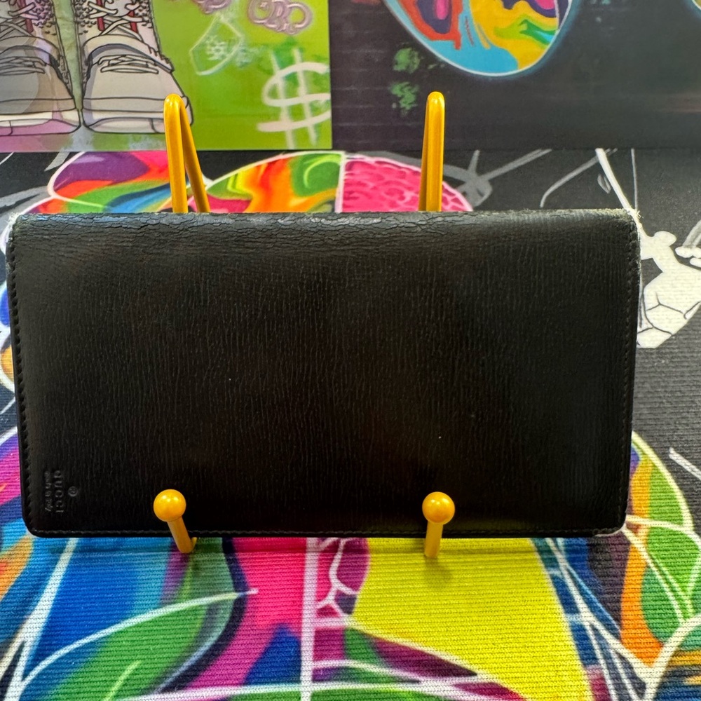 Black Leather Gucci Long Bifold Vertical Wallet - Picture 12 of 12
